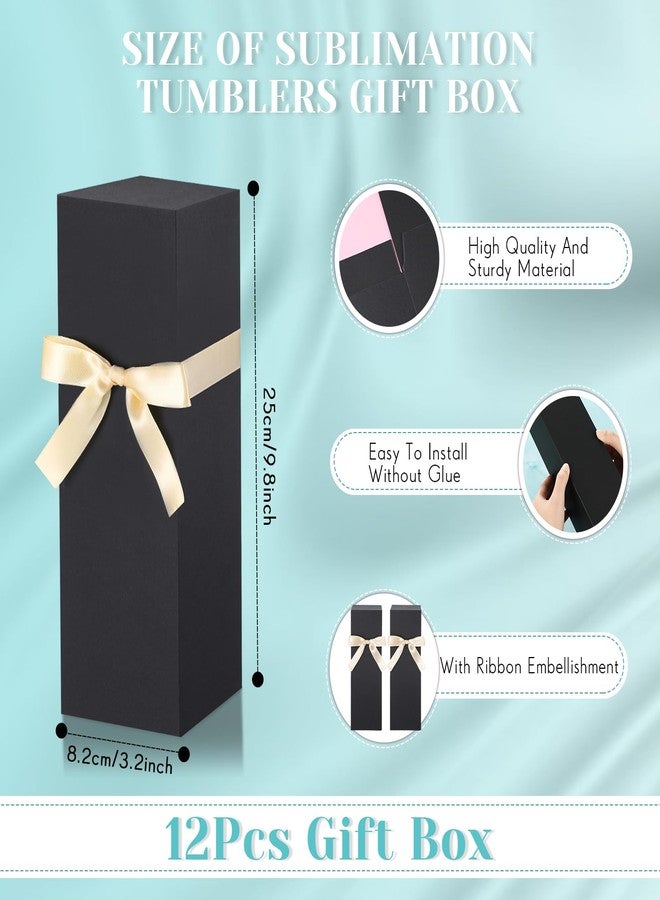 Qilery 12 Sets Gift Boxes with Ribbon for Sublimation Glass Tumbler Gift Boxes for 12oz, 20oz, 30oz Shipping Cup Exhibition Packaging(Black) - Image 2